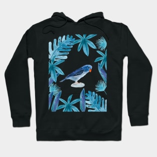 Blue Pacific Parrotlet with tropical leaves Hoodie